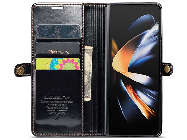 CaseMe Slim Synthetic Leather Wallet Case with Stand for Samsung Galaxy Z Fold4 - Black