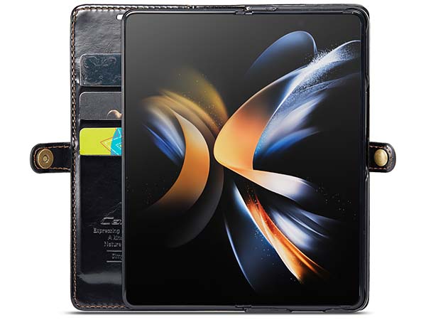 CaseMe Slim Synthetic Leather Wallet Case with Stand for Samsung Galaxy Z Fold4 - Black