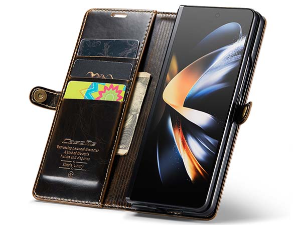 CaseMe Slim Synthetic Leather Wallet Case with Stand for Samsung Galaxy Z Fold4 - Brown