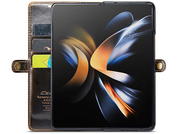 CaseMe Slim Synthetic Leather Wallet Case with Stand for Samsung Galaxy Z Fold4 - Brown