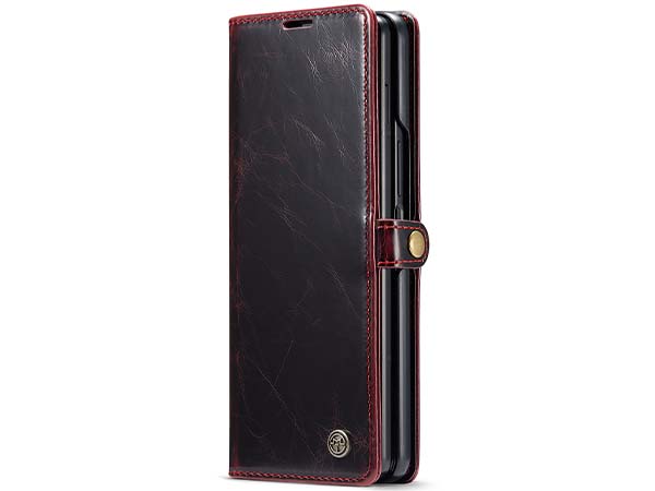 CaseMe Slim Synthetic Leather Wallet Case with Stand for Samsung Galaxy Z Fold4 - Burgundy Leather Wallet Case