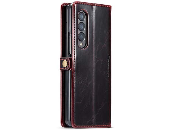 CaseMe Slim Synthetic Leather Wallet Case with Stand for Samsung Galaxy Z Fold4 - Burgundy