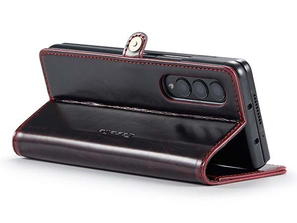 CaseMe Slim Synthetic Leather Wallet Case with Stand for Samsung Galaxy Z Fold4 - Burgundy