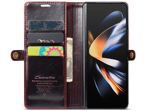 CaseMe Slim Synthetic Leather Wallet Case with Stand for Samsung Galaxy Z Fold4 - Burgundy