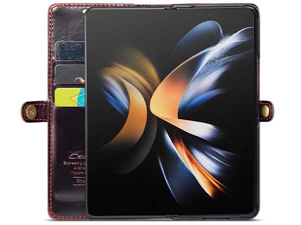 CaseMe Slim Synthetic Leather Wallet Case with Stand for Samsung Galaxy Z Fold4 - Burgundy