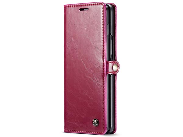 CaseMe Slim Synthetic Leather Wallet Case with Stand for Samsung Galaxy Z Fold4 - Dark Pink Leather Wallet Case