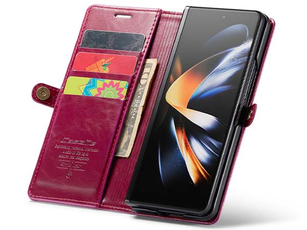 CaseMe Slim Synthetic Leather Wallet Case with Stand for Samsung Galaxy Z Fold4 - Dark Pink