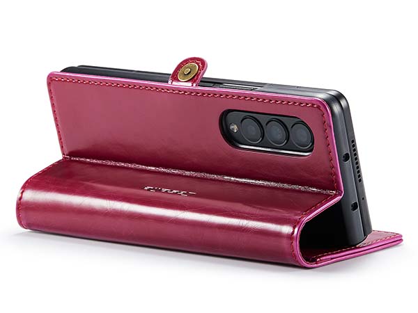 CaseMe Slim Synthetic Leather Wallet Case with Stand for Samsung Galaxy Z Fold4 - Dark Pink