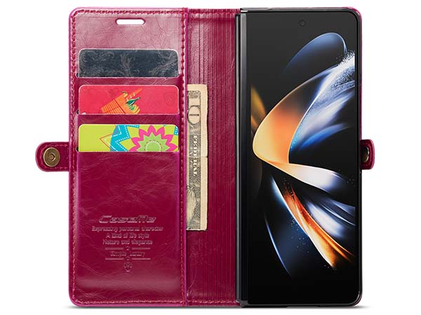 CaseMe Slim Synthetic Leather Wallet Case with Stand for Samsung Galaxy Z Fold4 - Dark Pink
