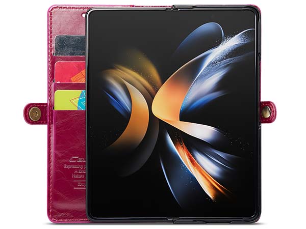 CaseMe Slim Synthetic Leather Wallet Case with Stand for Samsung Galaxy Z Fold4 - Dark Pink
