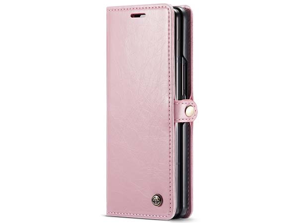 CaseMe Slim Synthetic Leather Wallet Case with Stand for Samsung Galaxy Z Fold4 - Light Pink Leather Wallet Case