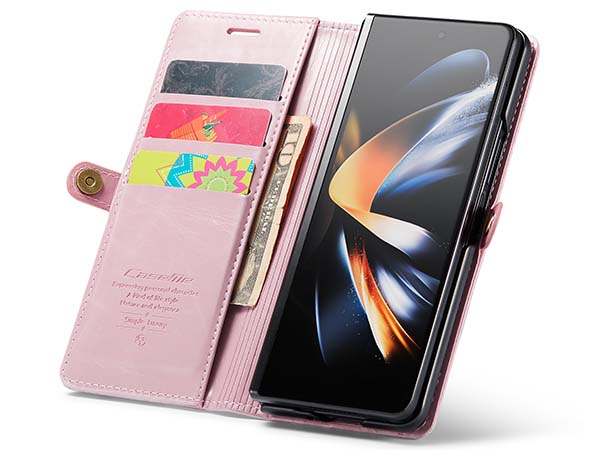 CaseMe Slim Synthetic Leather Wallet Case with Stand for Samsung Galaxy Z Fold4 - Light Pink