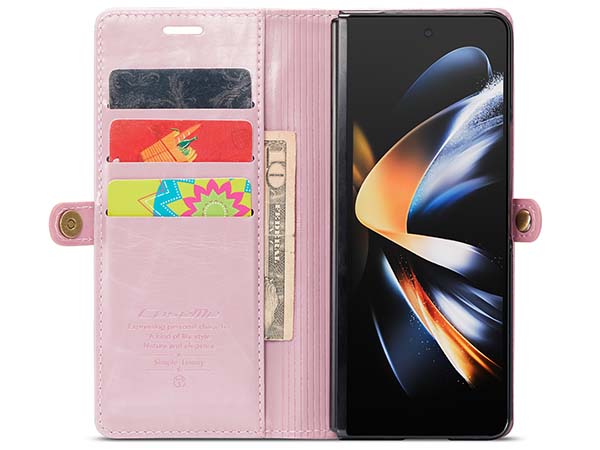 CaseMe Slim Synthetic Leather Wallet Case with Stand for Samsung Galaxy Z Fold4 - Light Pink