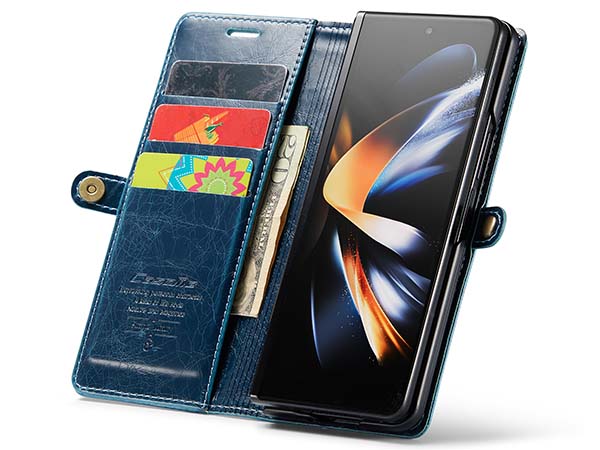 CaseMe Slim Synthetic Leather Wallet Case with Stand for Samsung Galaxy Z Fold4 - Teal