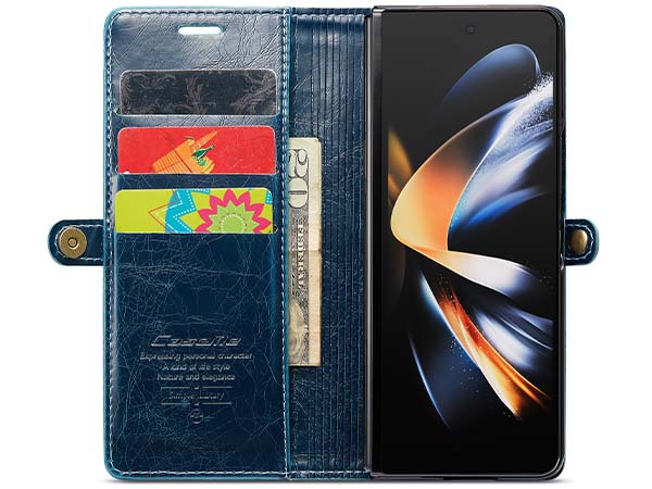 CaseMe Slim Synthetic Leather Wallet Case with Stand for Samsung Galaxy Z Fold4 - Teal
