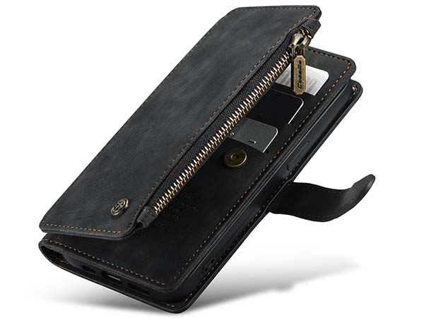 CaseMe Synthetic Leather Wallet Case with Zipper Pocket for iPhone 14 - Charcoal