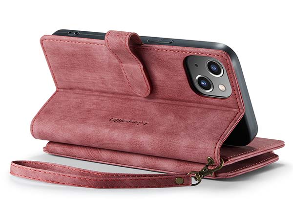 CaseMe Synthetic Leather Wallet Case with Zipper Pocket for iPhone 14 - Blush Leather Wallet Case
