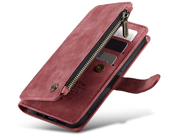 CaseMe Synthetic Leather Wallet Case with Zipper Pocket for iPhone 14 - Blush