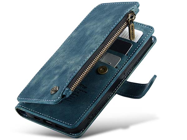 CaseMe Synthetic Leather Wallet Case with Zipper Pocket for iPhone 14 - Teal