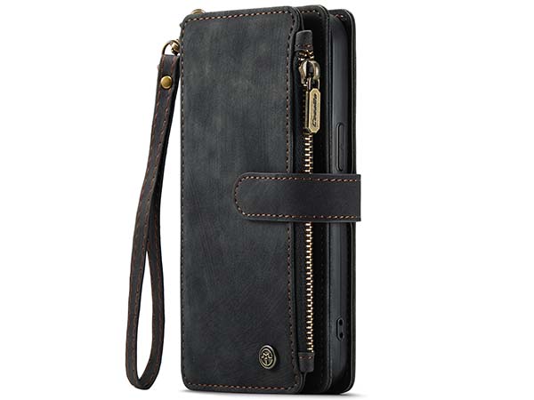 CaseMe Synthetic Leather Wallet Case with Zipper Pocket for iPhone 14 Plus - Charcoal