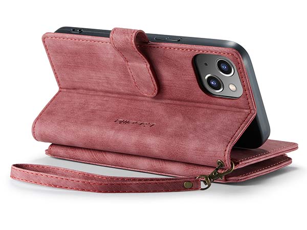 CaseMe Synthetic Leather Wallet Case with Zipper Pocket for iPhone 14 Plus - Blush Leather Wallet Case