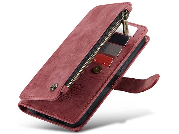 CaseMe Synthetic Leather Wallet Case with Zipper Pocket for iPhone 14 Plus - Blush