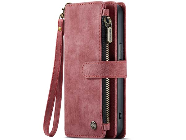 CaseMe Synthetic Leather Wallet Case with Zipper Pocket for iPhone 14 Plus - Blush