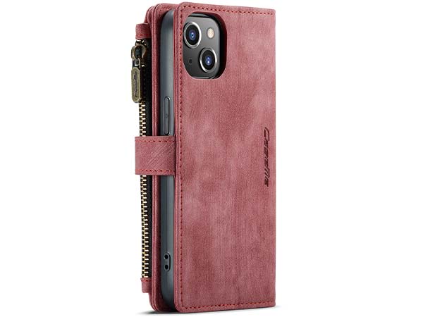 CaseMe Synthetic Leather Wallet Case with Zipper Pocket for iPhone 14 Plus - Blush