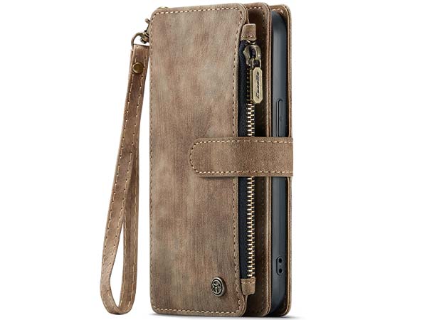 CaseMe Synthetic Leather Wallet Case with Zipper Pocket for iPhone 14 Plus - Desert Taupe