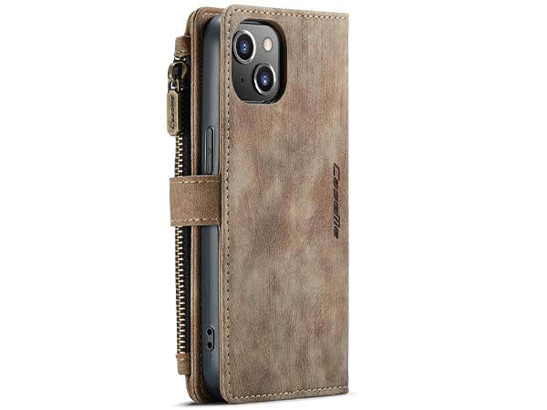 CaseMe Synthetic Leather Wallet Case with Zipper Pocket for iPhone 14 Plus - Desert Taupe