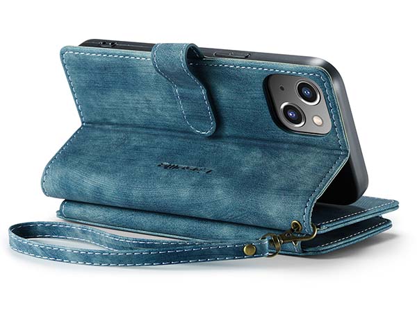 CaseMe Synthetic Leather Wallet Case with Zipper Pocket for iPhone 14 Plus - Teal Leather Wallet Case