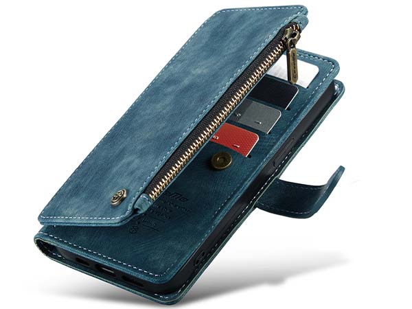 CaseMe Synthetic Leather Wallet Case with Zipper Pocket for iPhone 14 Plus - Teal