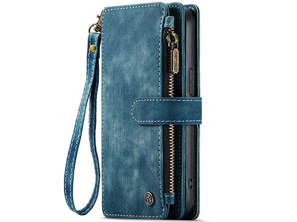CaseMe Synthetic Leather Wallet Case with Zipper Pocket for iPhone 14 Plus - Teal
