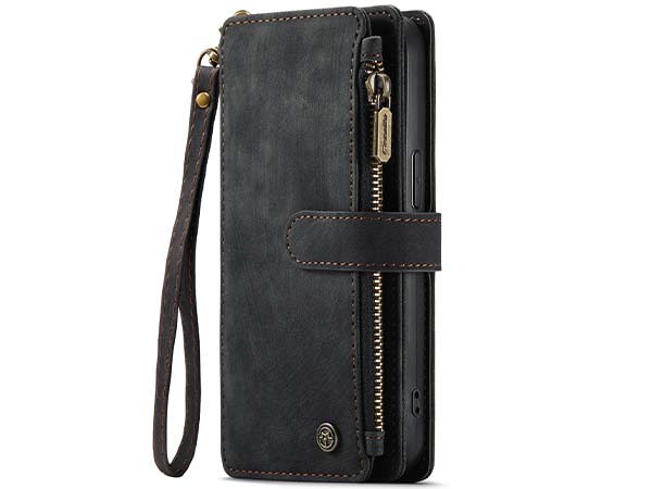 CaseMe Synthetic Leather Wallet Case with Zipper Pocket for iPhone 14 Pro - Charcoal