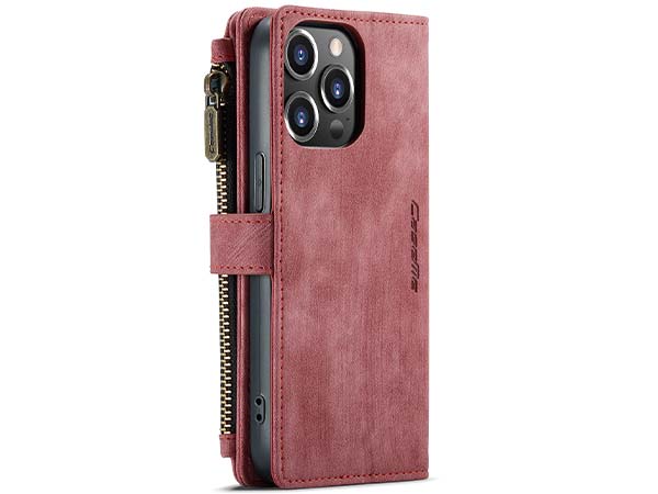 CaseMe Synthetic Leather Wallet Case with Zipper Pocket for iPhone 14 Pro - Blush