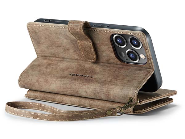 CaseMe Synthetic Leather Wallet Case with Zipper Pocket for iPhone 14 Pro - Desert Taupe Leather Wallet Case