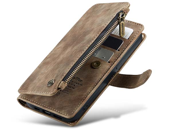CaseMe Synthetic Leather Wallet Case with Zipper Pocket for iPhone 14 Pro - Desert Taupe