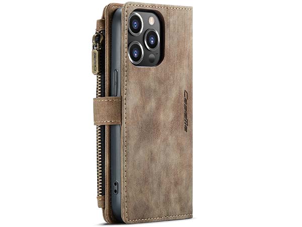 CaseMe Synthetic Leather Wallet Case with Zipper Pocket for iPhone 14 Pro - Desert Taupe