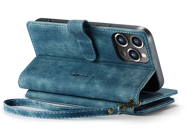 CaseMe Synthetic Leather Wallet Case with Zipper Pocket for iPhone 14 Pro - Teal Leather Wallet Case