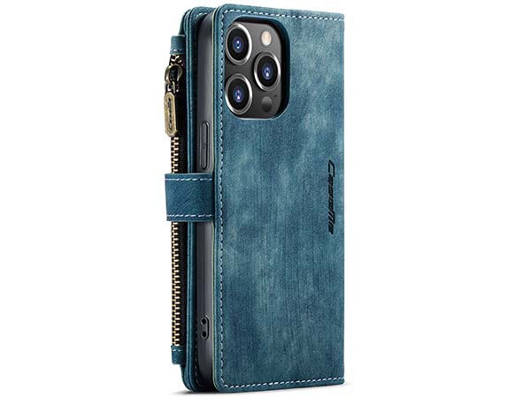 CaseMe Synthetic Leather Wallet Case with Zipper Pocket for iPhone 14 Pro - Teal