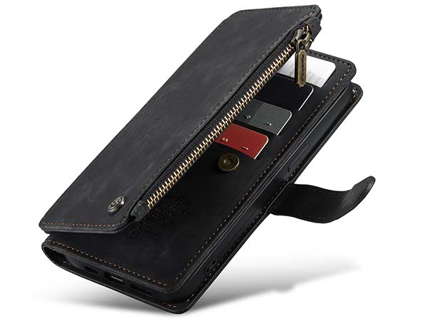 CaseMe Synthetic Leather Wallet Case with Zipper Pocket for iPhone 14 Pro Max - Charcoal
