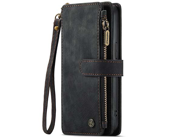 CaseMe Synthetic Leather Wallet Case with Zipper Pocket for iPhone 14 Pro Max - Charcoal