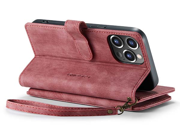 CaseMe Synthetic Leather Wallet Case with Zipper Pocket for iPhone 14 Pro Max - Blush Leather Wallet Case