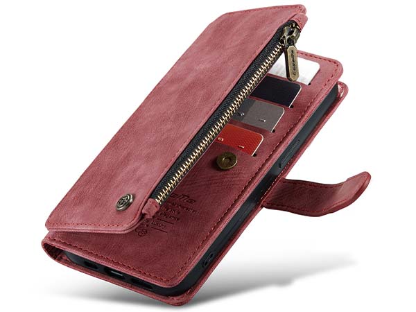 CaseMe Synthetic Leather Wallet Case with Zipper Pocket for iPhone 14 Pro Max - Blush