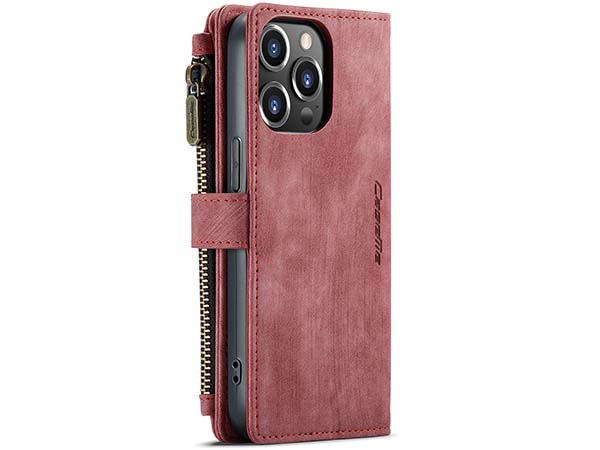 CaseMe Synthetic Leather Wallet Case with Zipper Pocket for iPhone 14 Pro Max - Blush