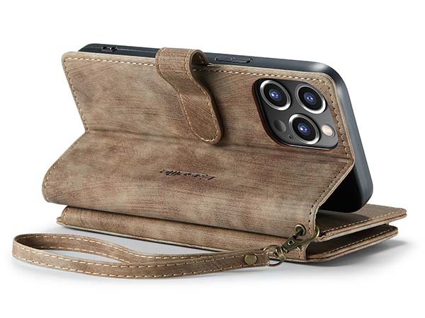 CaseMe Synthetic Leather Wallet Case with Zipper Pocket for iPhone 14 Pro Max - Desert Taupe Leather Wallet Case