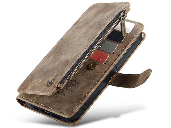 CaseMe Synthetic Leather Wallet Case with Zipper Pocket for iPhone 14 Pro Max - Desert Taupe