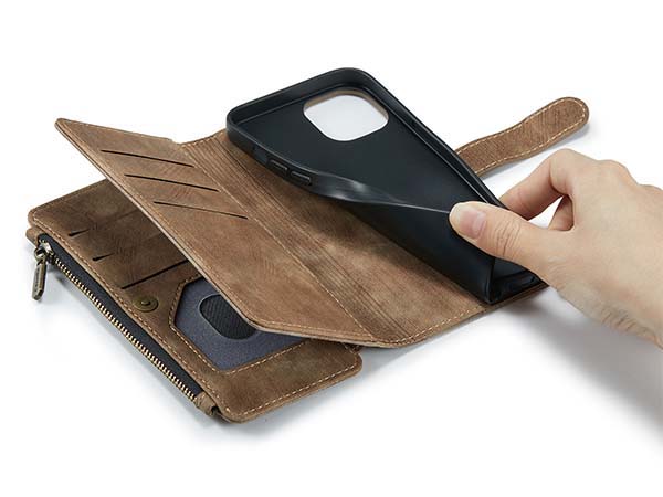 CaseMe Synthetic Leather Wallet Case with Zipper Pocket for iPhone 14 Pro Max - Desert Taupe