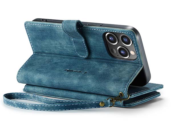 CaseMe Synthetic Leather Wallet Case with Zipper Pocket for iPhone 14 Pro Max - Teal Leather Wallet Case