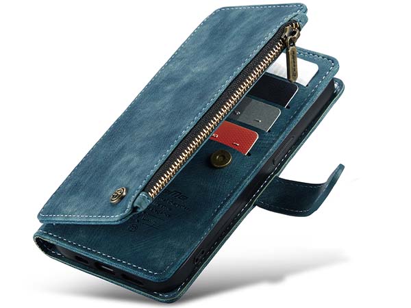 CaseMe Synthetic Leather Wallet Case with Zipper Pocket for iPhone 14 Pro Max - Teal